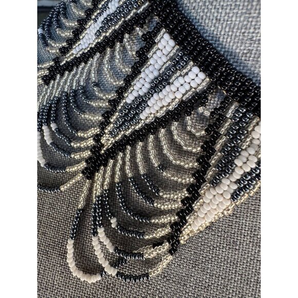 Beaded Black & White Art Deco-Style Statement Necklace - Picture 7 of 7